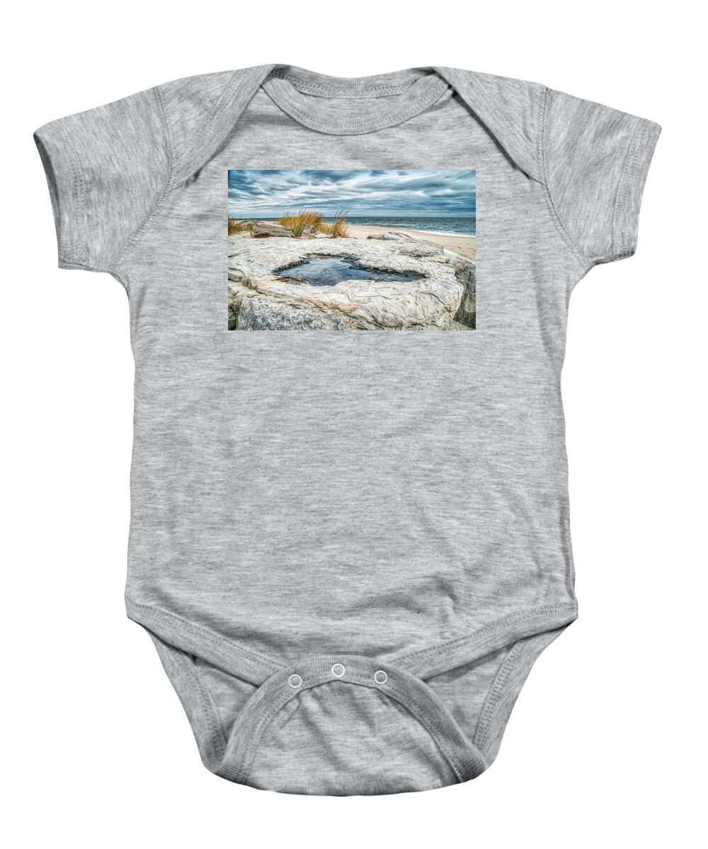 Rock Baby Onesie featuring the photograph Pooling In The Beach Rock by Gary Slawsky
