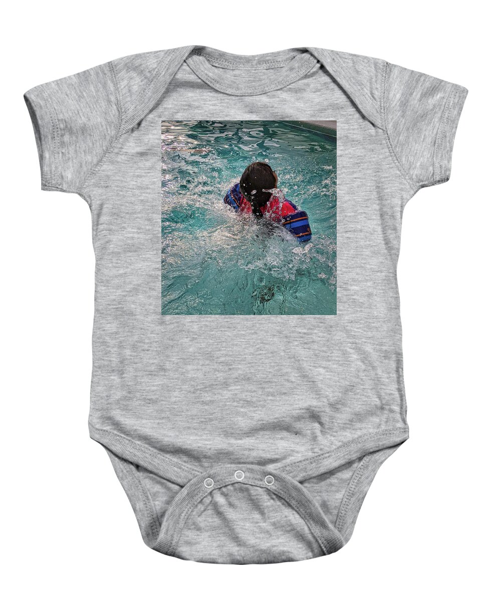 Water Baby Onesie featuring the photograph Pooltime Splash by Portia Olaughlin