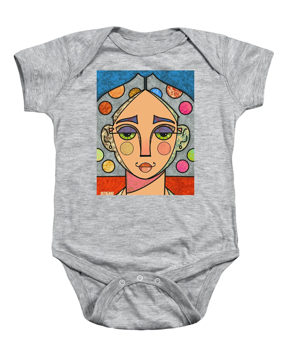 Pop Baby Onesie featuring the painting pOp by Oscar Ortiz