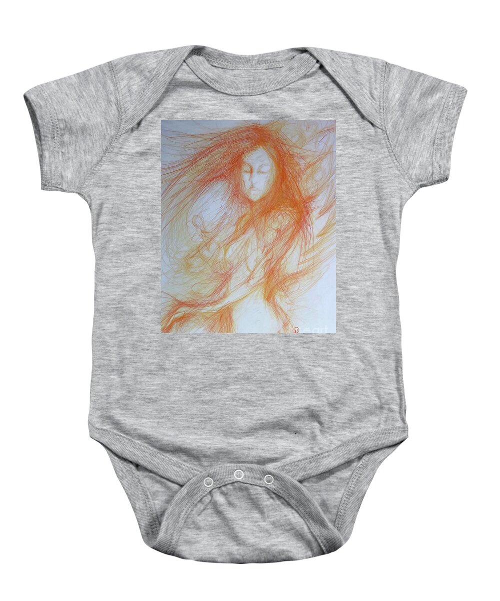 Hearts Woman Portrait Ginger Nude Baby Onesie featuring the drawing Portrait by Marat Essex