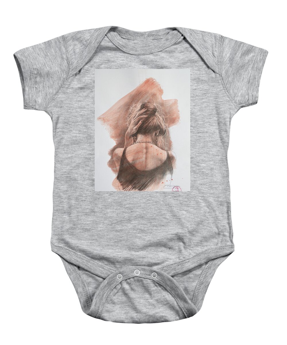 Portrait Baby Onesie featuring the drawing Portrait of girl #21111 by Hongtao Huang