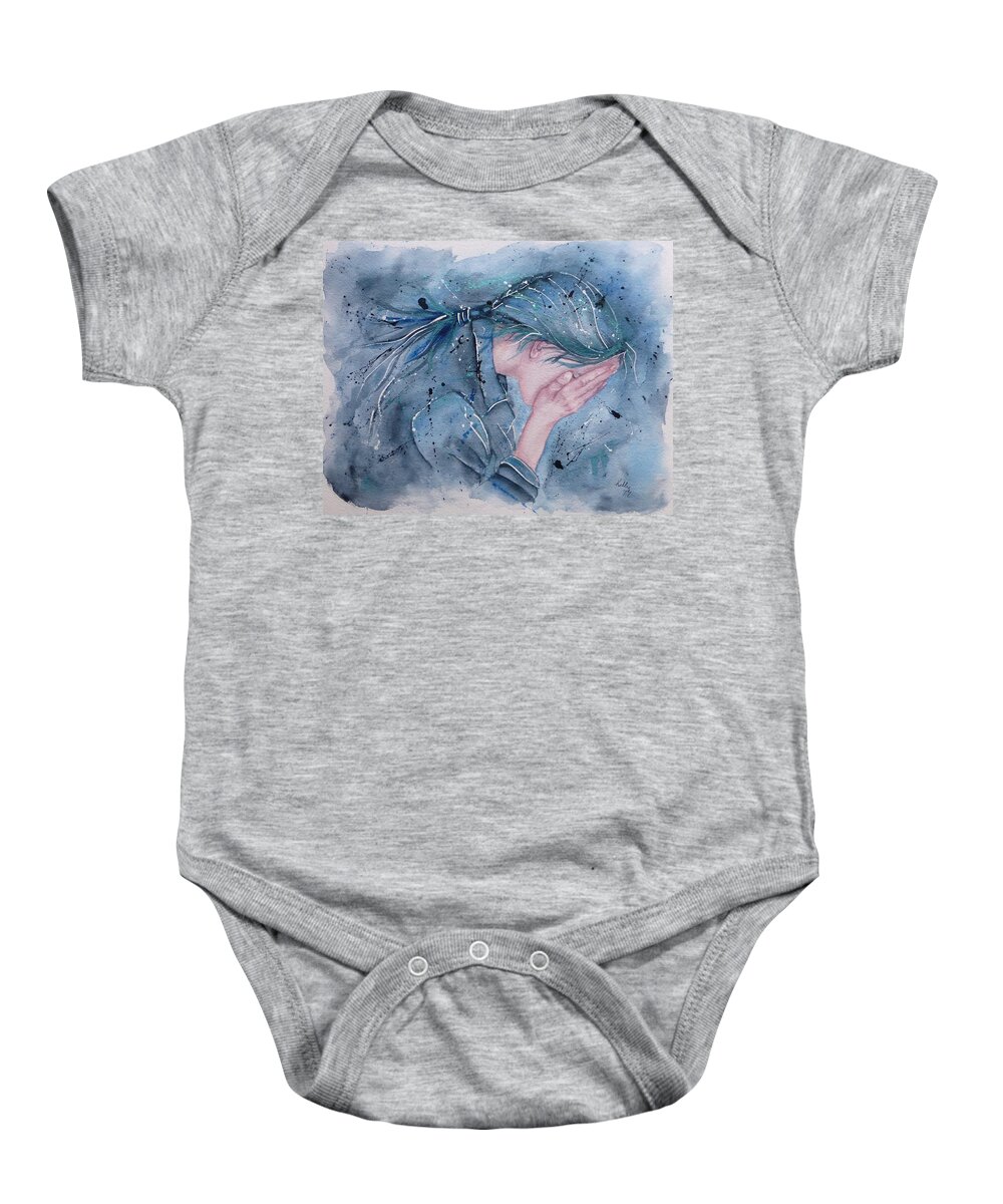 The Cry Baby Onesie featuring the painting Powerful Emotion .... The Cry by Kelly Mills