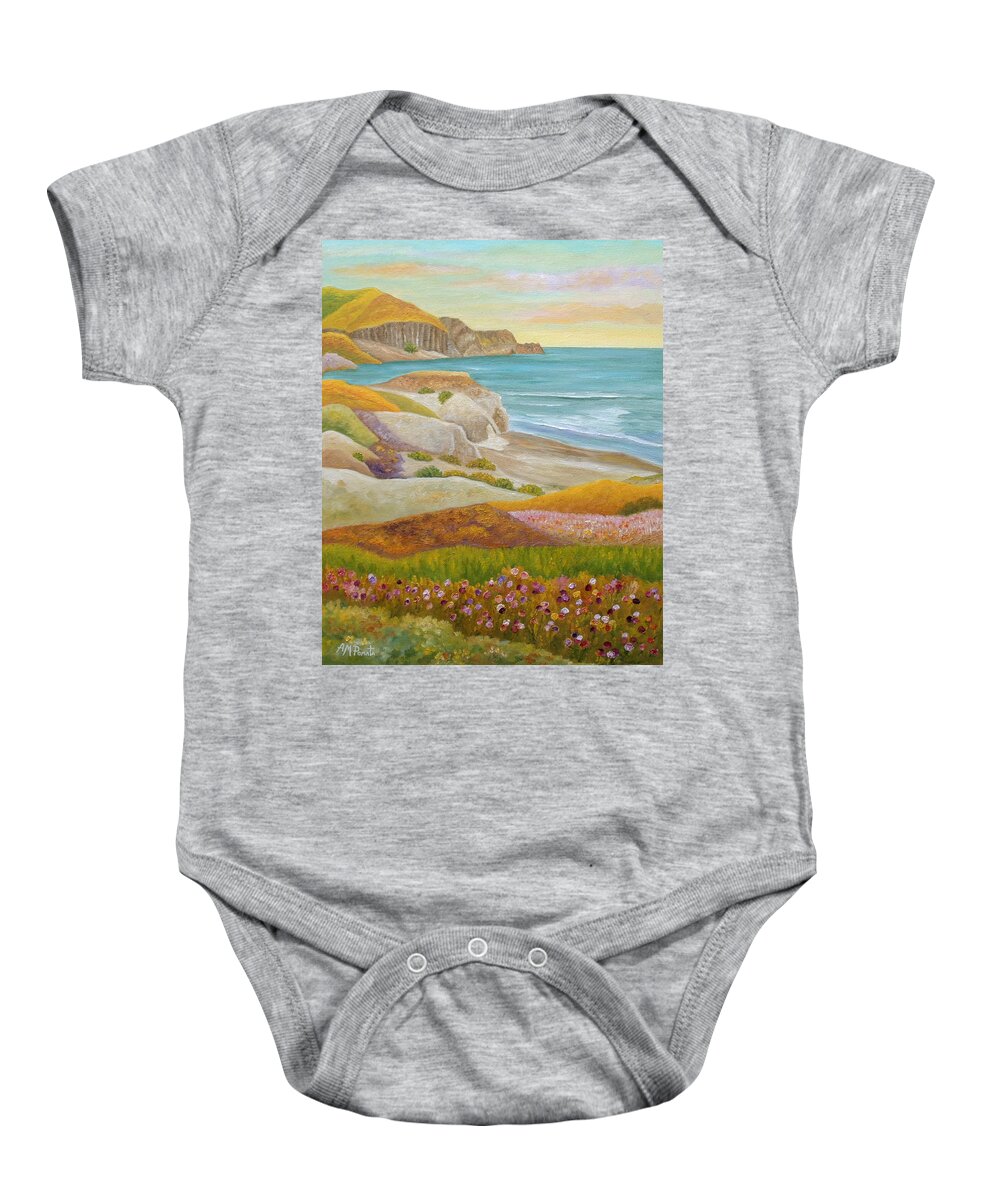 Wild Flowers Baby Onesie featuring the painting Prairie By The Sea by Angeles M Pomata