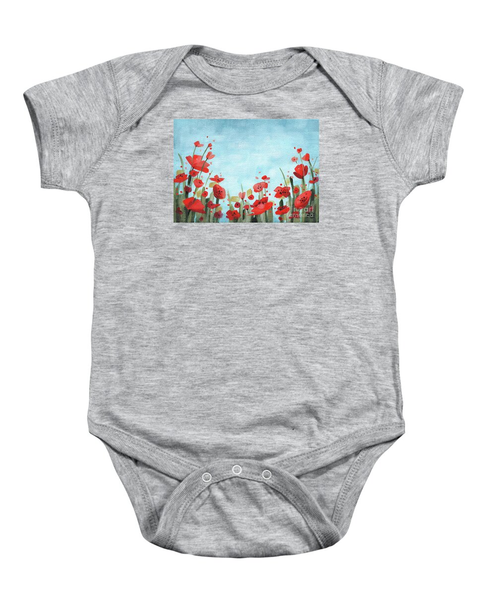 Landscape Baby Onesie featuring the painting Pretty Poppies by Annie Troe