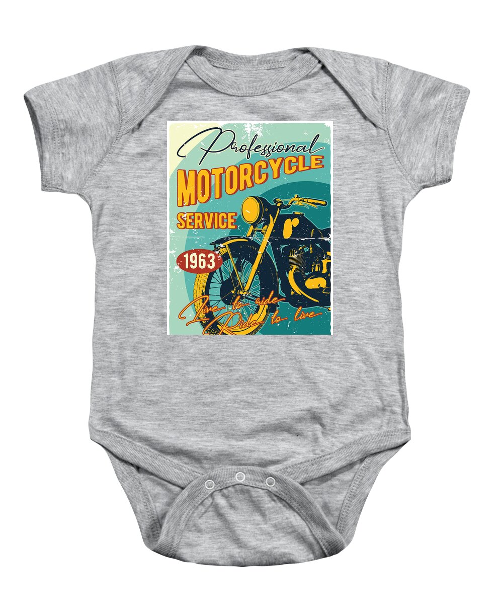 Professional Baby Onesie featuring the digital art Professional Motorcycle Service by Long Shot