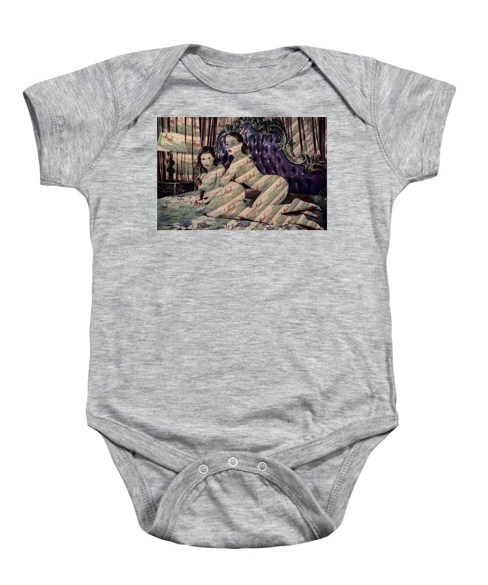Fractal Baby Onesie featuring the mixed media Prometheus Sisters Elephant by Stephane Poirier
