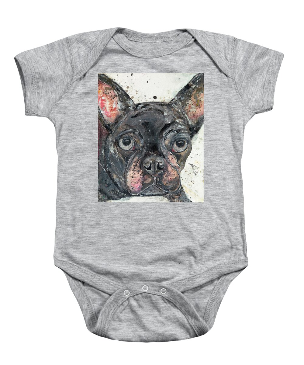 Dog Baby Onesie featuring the painting Pucker Up by Kasha Ritter