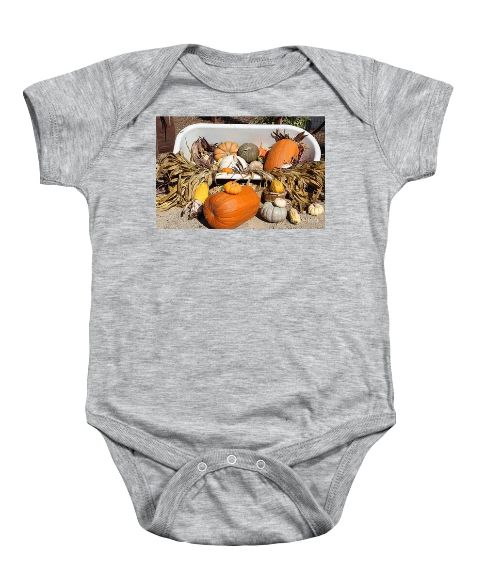 Pumpkin Baby Onesie featuring the photograph Pumpkin Display by Vivian Krug Cotton