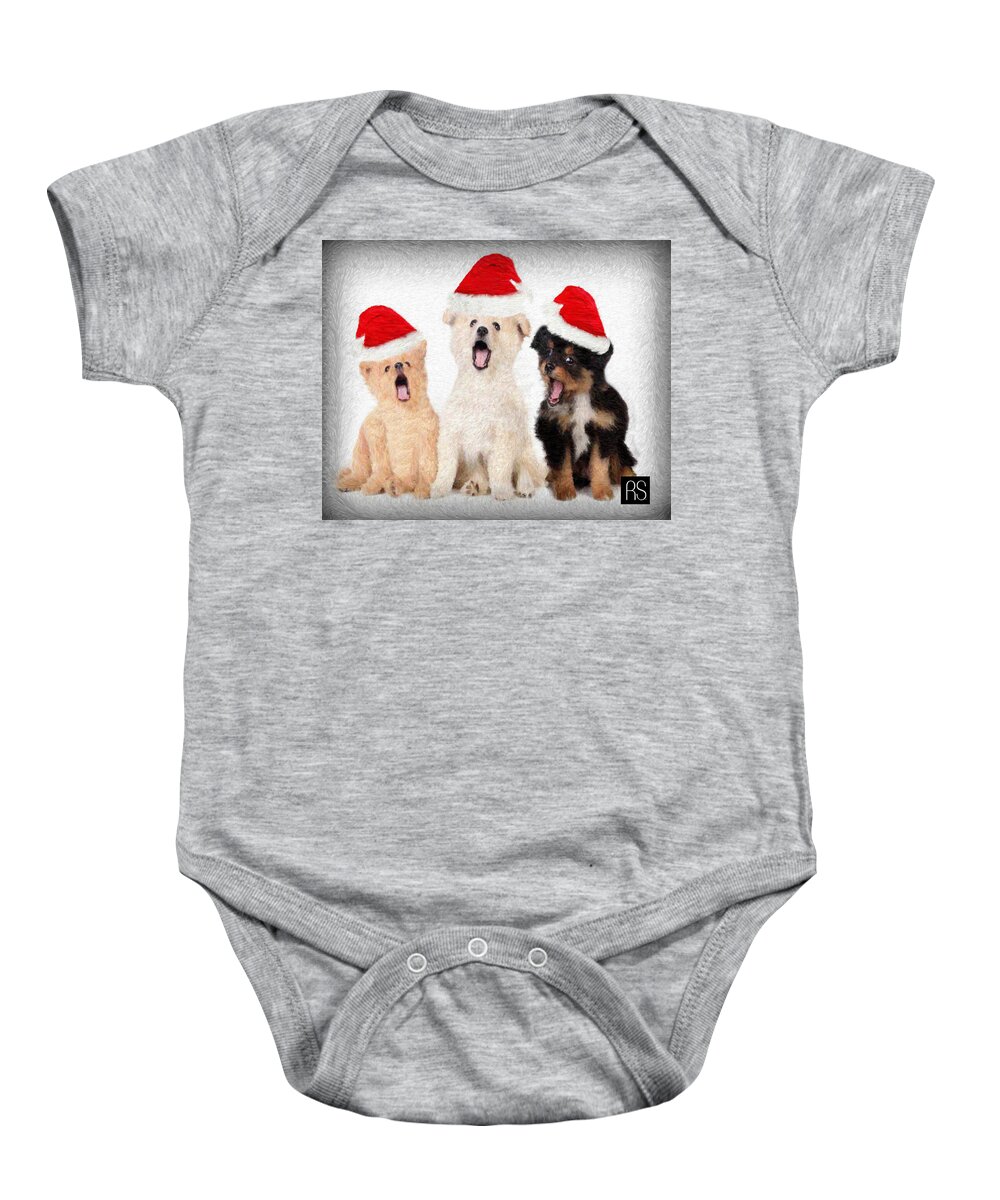 Christmas Baby Onesie featuring the painting Puppy Christmas Choir by Rafael Salazar