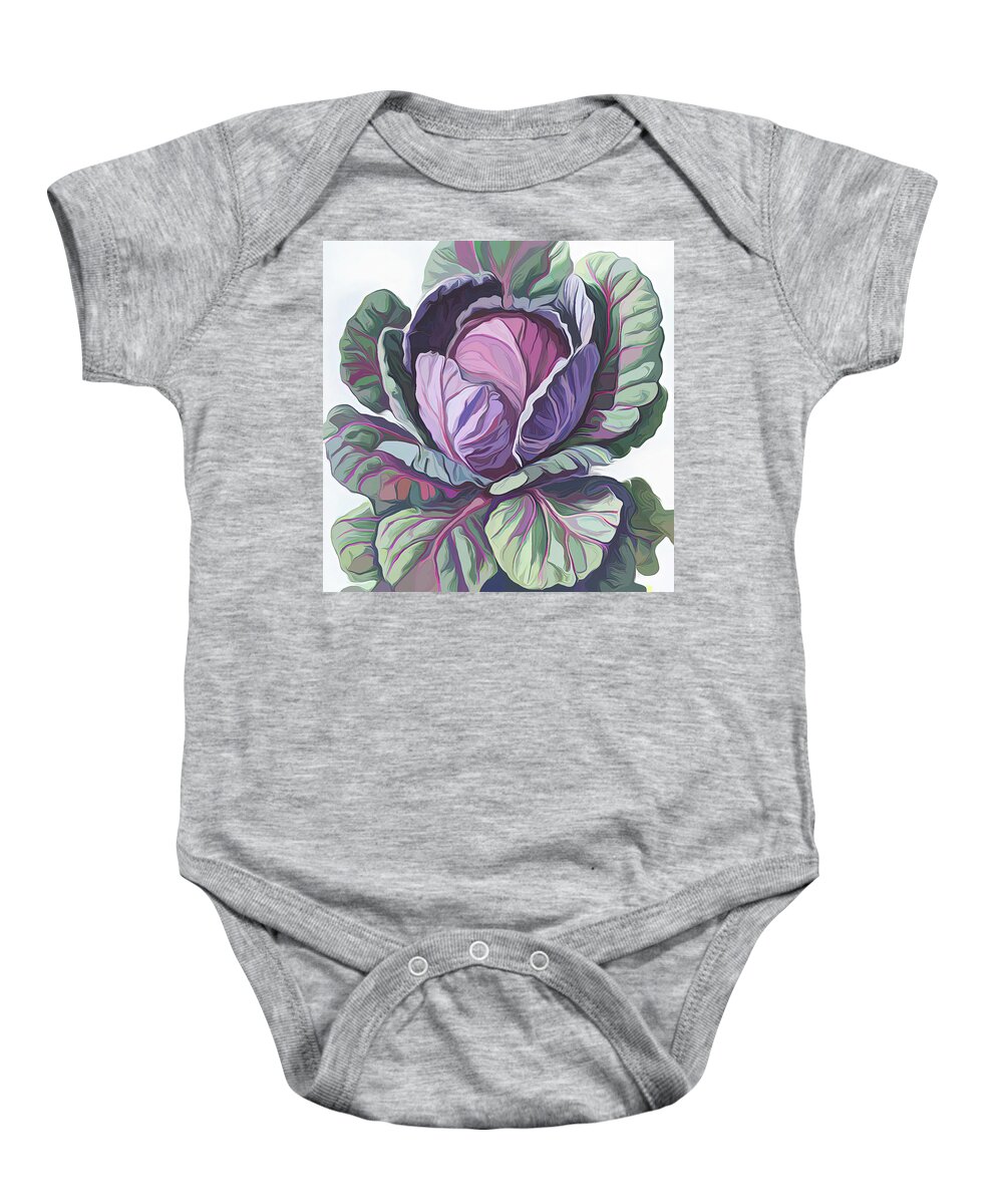 Purple Cabbage Baby Onesie featuring the digital art Purple Cabbage painting by Cathy Anderson