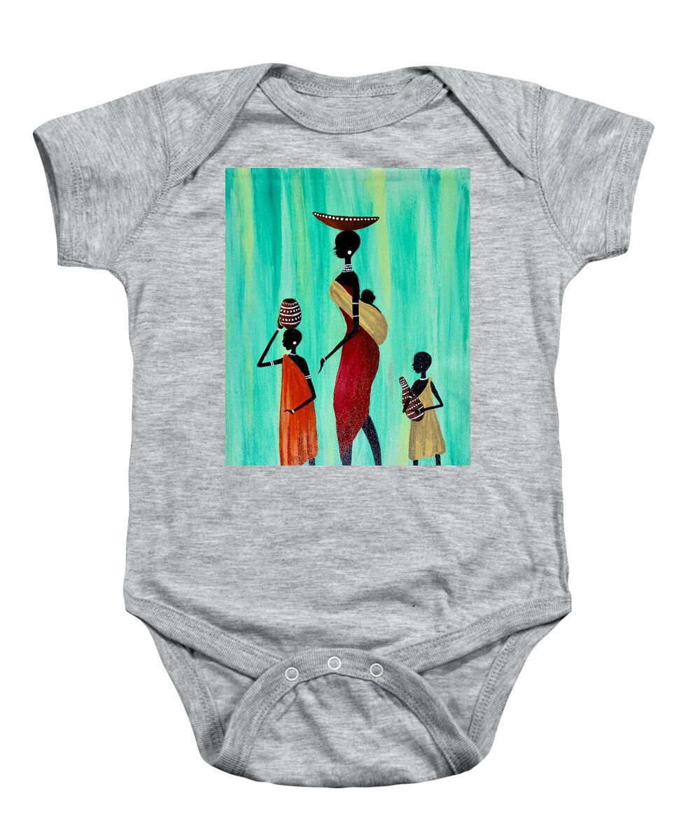 Africa Baby Onesie featuring the painting R-5 by Ghada Malik