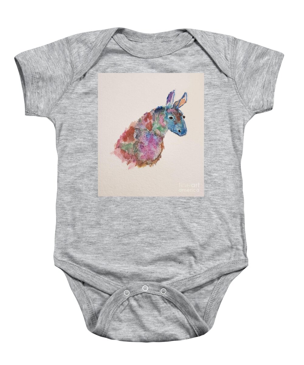 Baby Onesie featuring the painting Rainbow Donkey by Margaret Welsh Willowsilk