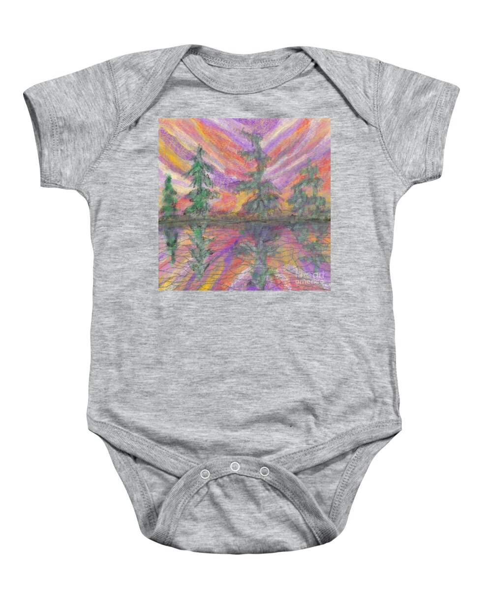 Rainbow Sunset Landscape Abstract Pastel Bag Pillow Cushion Trees Nature Lobby Baby Onesie featuring the painting Rainbow Sky Landscape by Bradley Boug