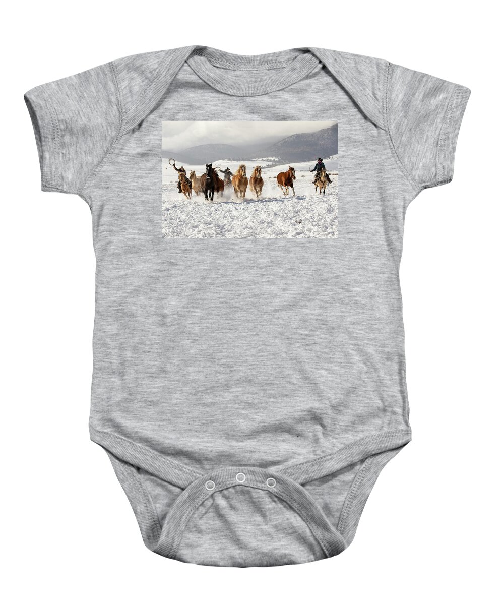 Horse Baby Onesie featuring the photograph Ranch Horse Run by Dawn Key