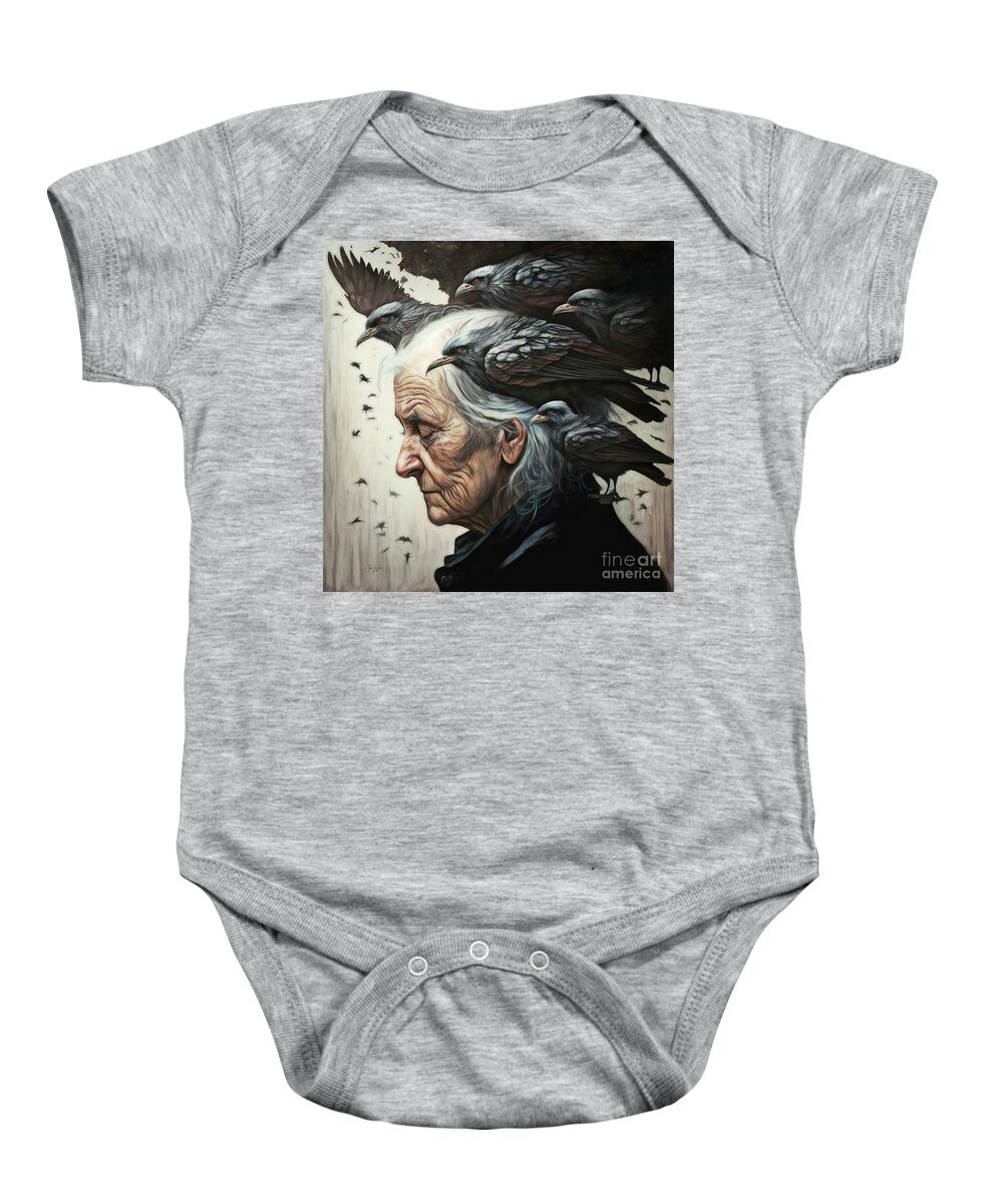 Raven Baby Onesie featuring the digital art Raven Woman by Tina LeCour