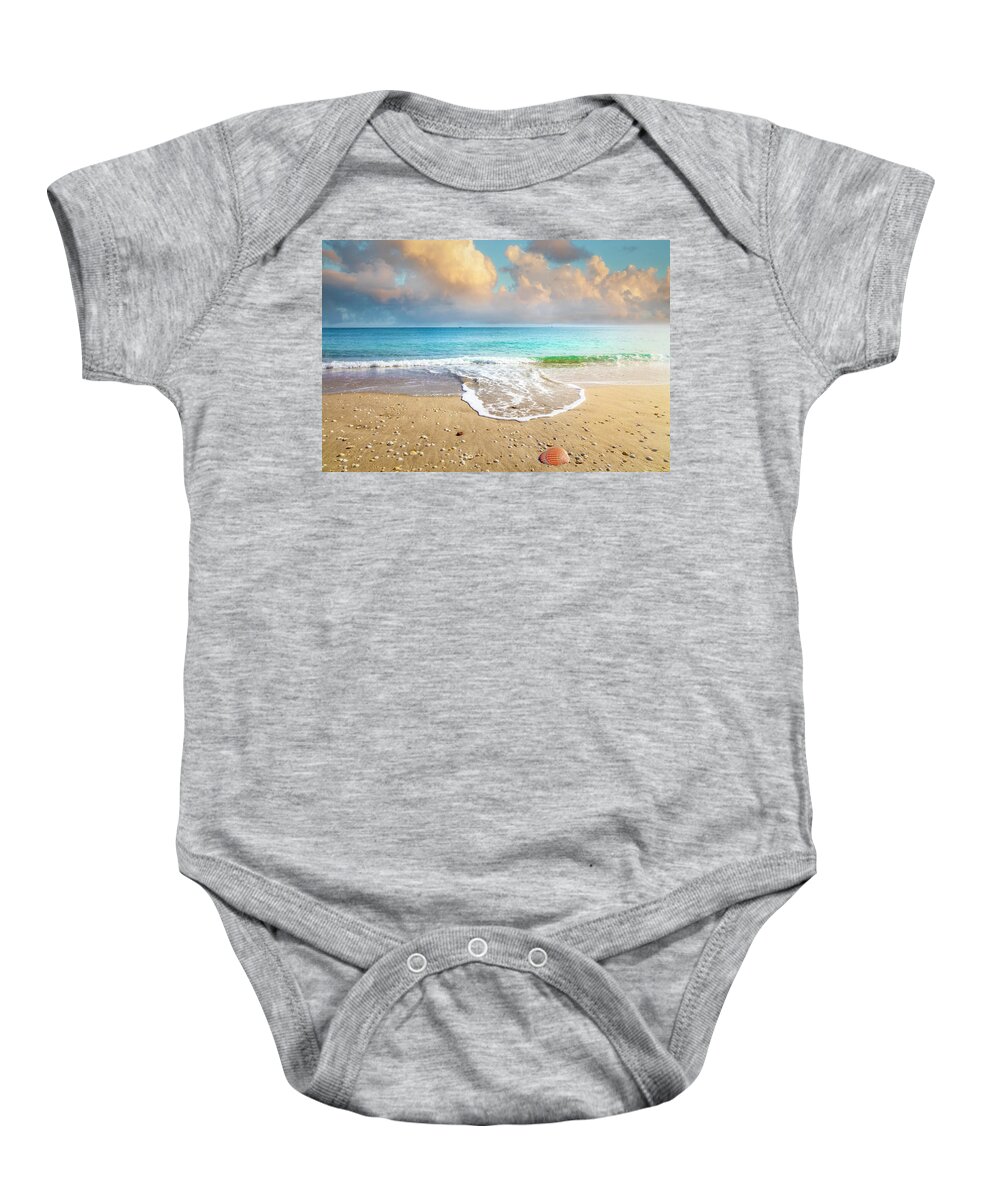 Wave Baby Onesie featuring the photograph Reaching into Shore by Debra and Dave Vanderlaan