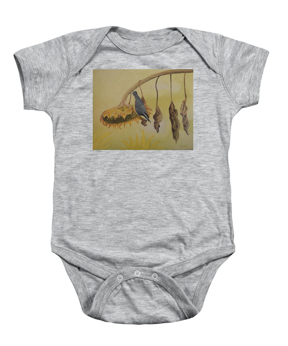 Warbler Baby Onesie featuring the painting Red-breasted Nuthatch by Charles Owens