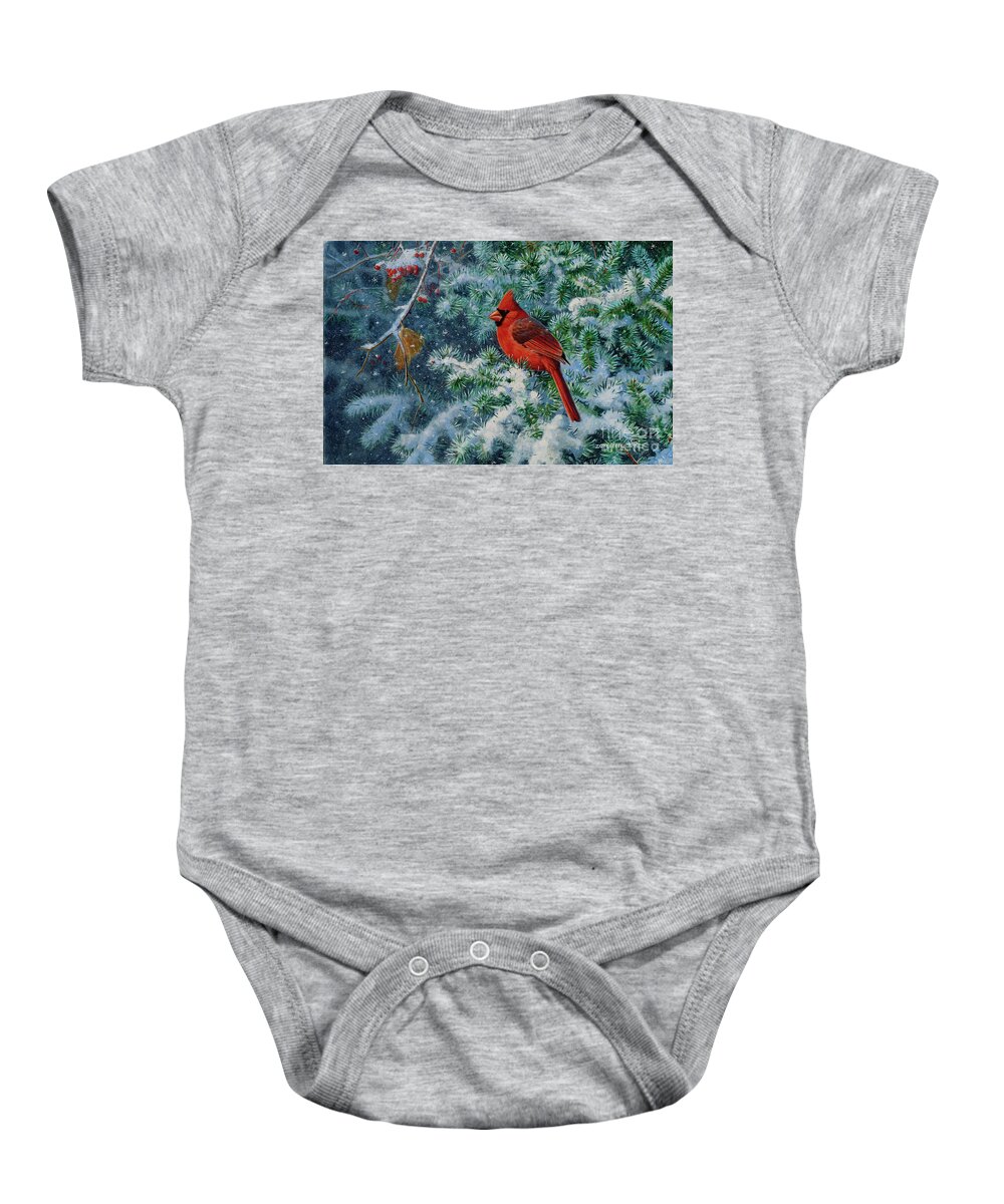 Scott Zoellick Baby Onesie featuring the painting Red Cardinal 5 by Scott Zoellick