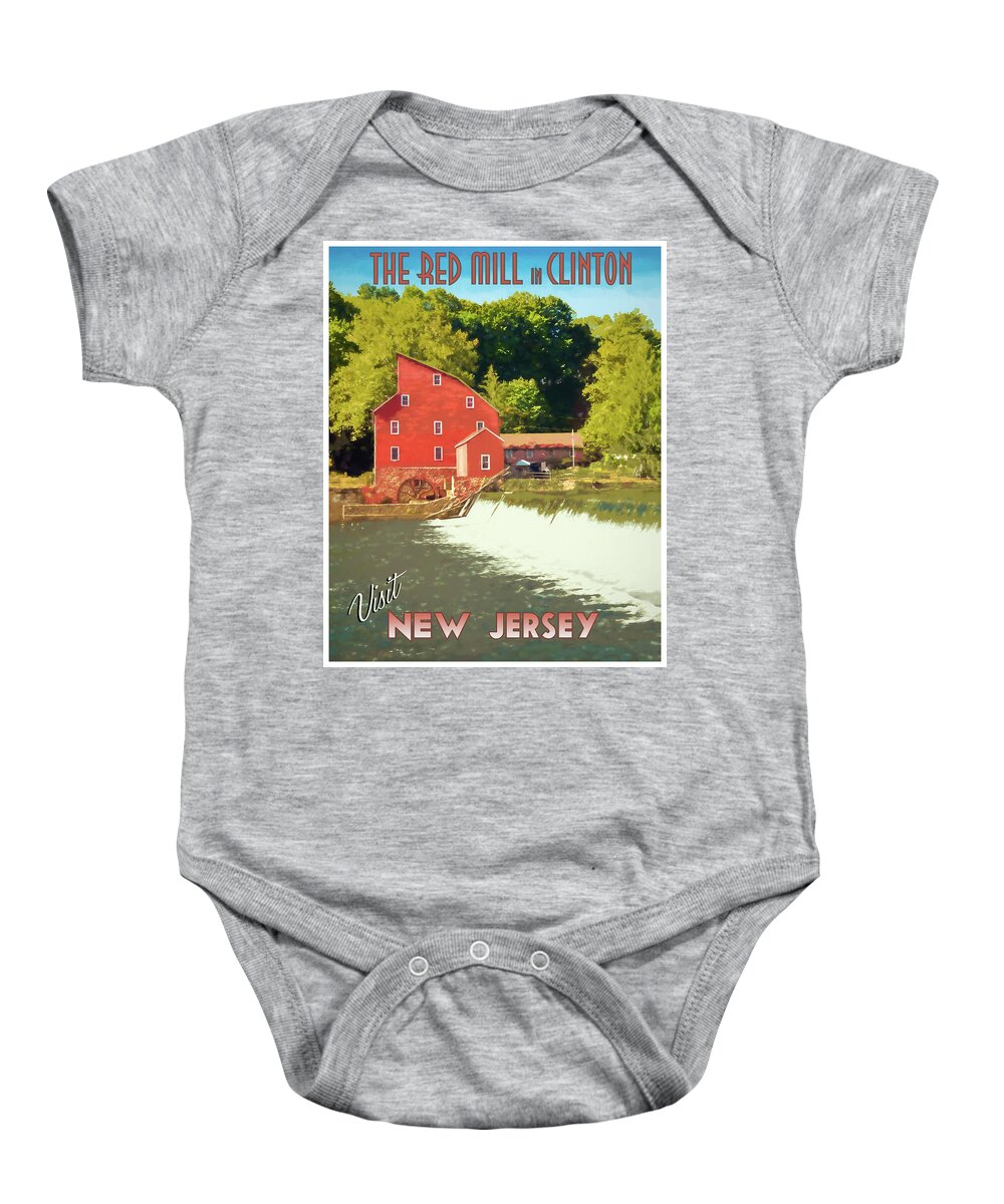 Clinton Baby Onesie featuring the photograph Red Mill Clinton NJ Travel Poster by Kristia Adams