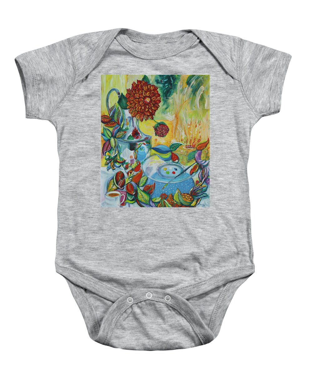Rose Baby Onesie featuring the painting Red Rose and Fire by Dorsey Northrup