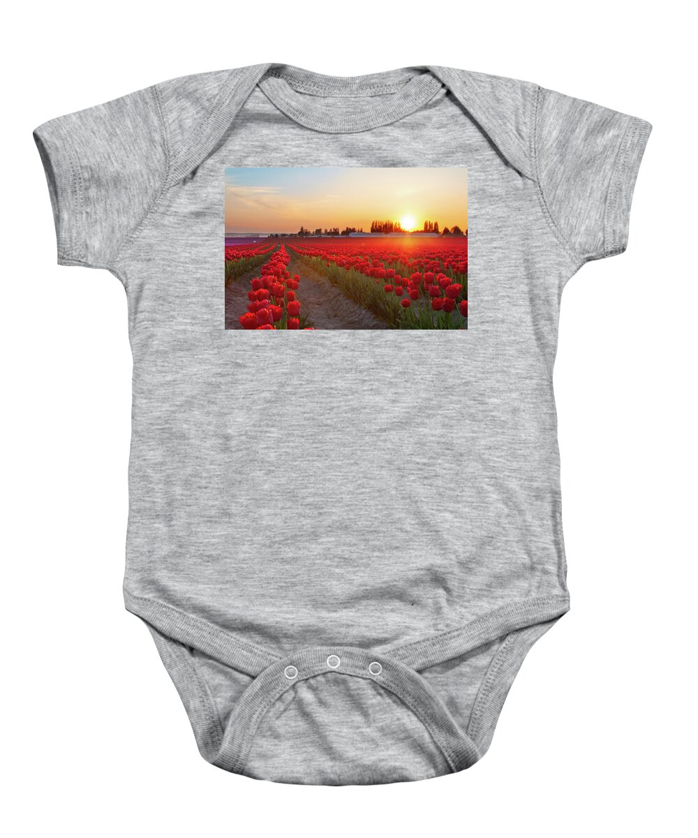 Tulips Baby Onesie featuring the photograph Red Tulip Sunset by Michael Rauwolf