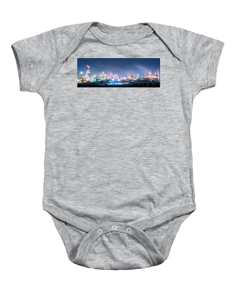 Refinery Baby Onesie featuring the photograph Refinery at blue hour 2 by Stephen Holst
