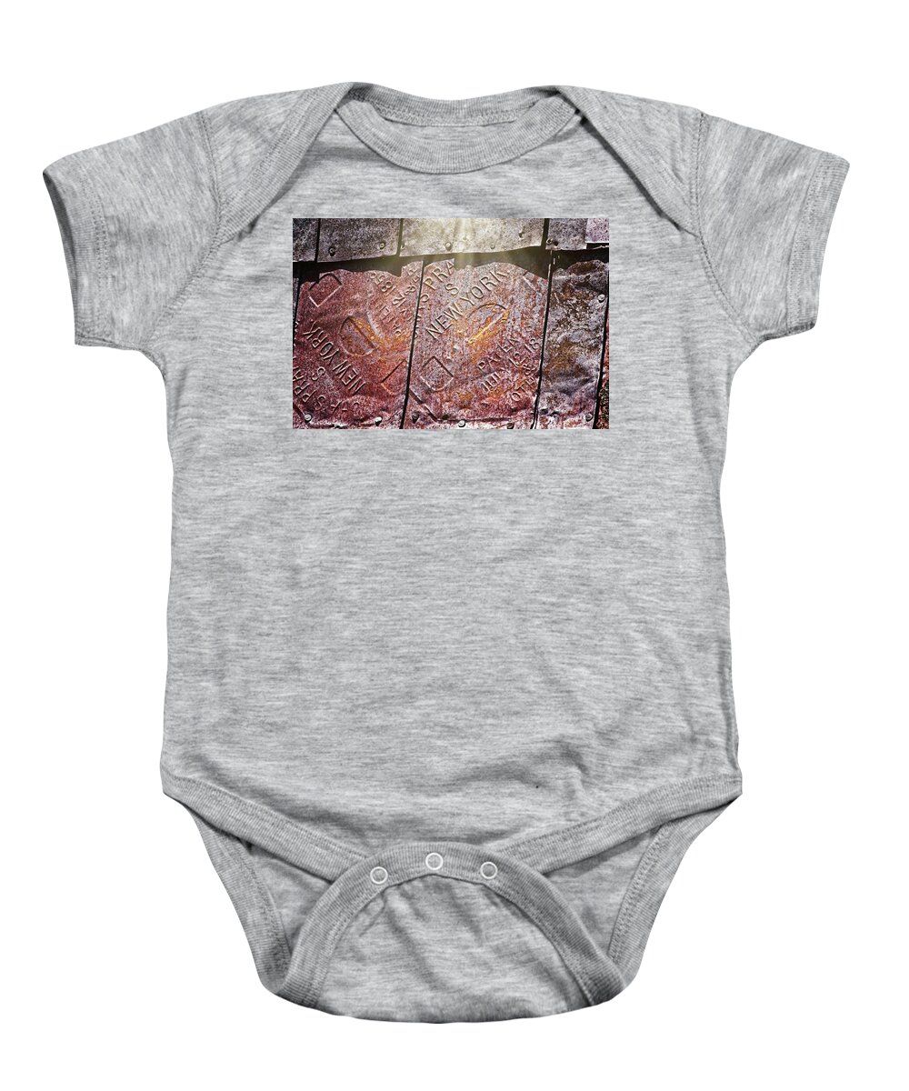 Activity Baby Onesie featuring the photograph Repurposed Metal Plates by David Desautel