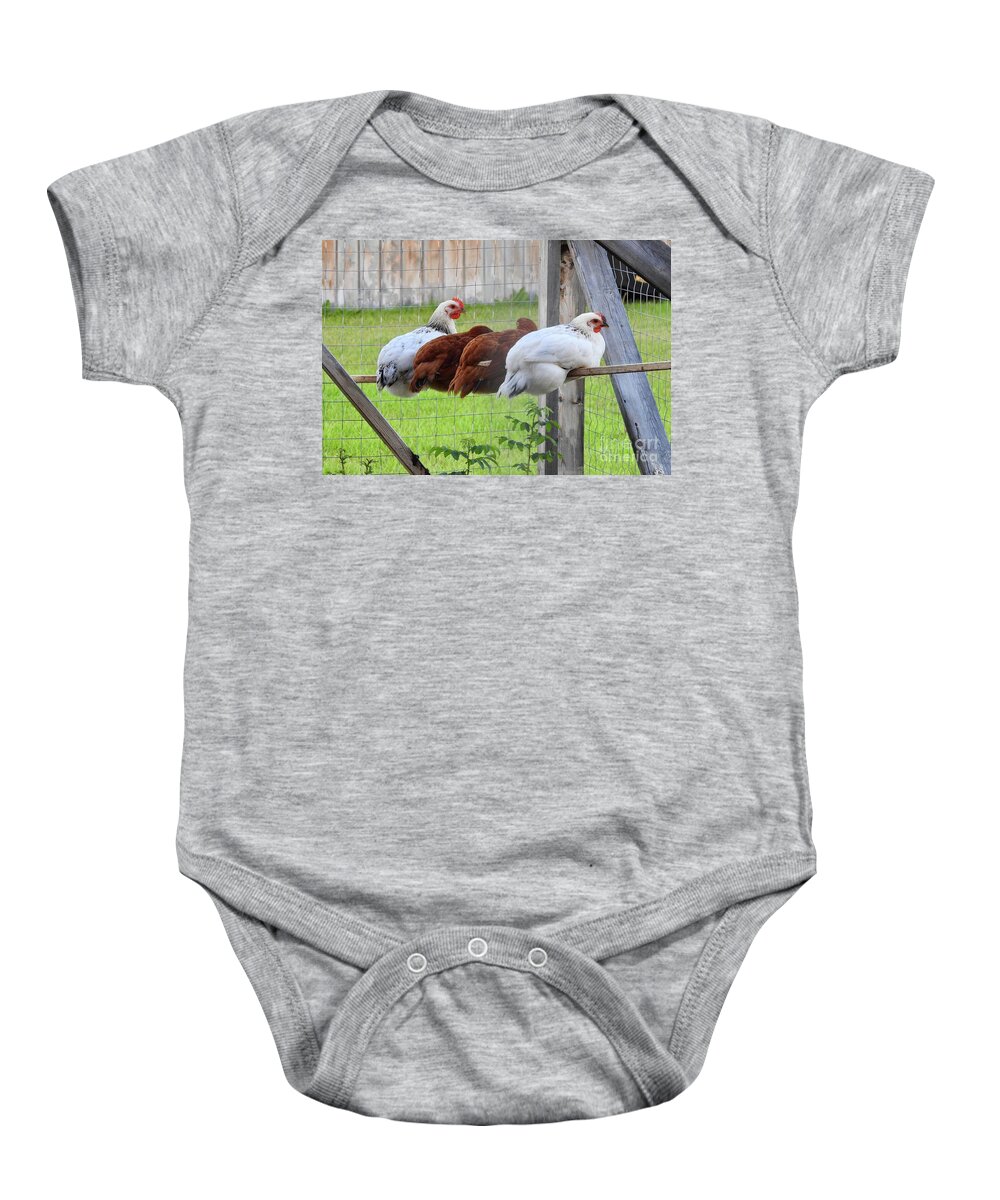 Chickens Baby Onesie featuring the photograph Table for four by Nicola Finch