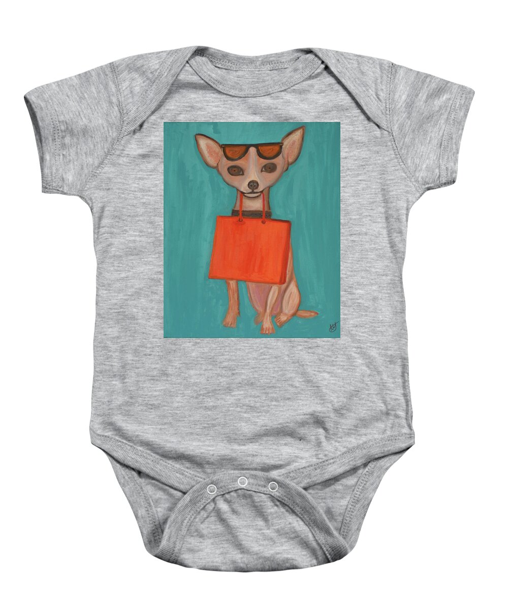 Dogs Baby Onesie featuring the painting Retail Therapy by Anita Hummel