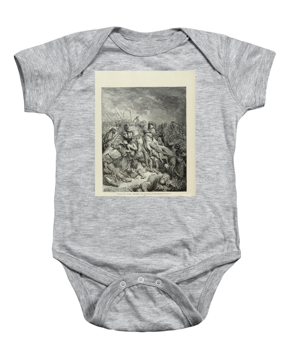 Battle Baby Onesie featuring the drawing Richard and Saladin at the battle of Arsur v1 by Historic illustrations
