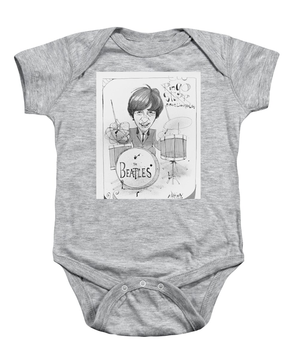  Baby Onesie featuring the drawing Ringo Starr by Phil Mckenney