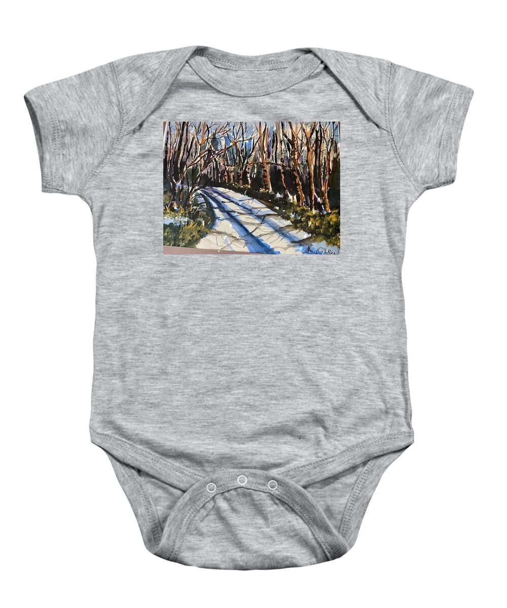  Baby Onesie featuring the painting Roadless Traveled by Angie ONeal