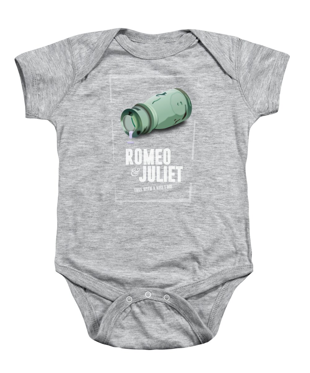 Romeo And Juliet Baby Onesie featuring the digital art Romeo and Juliet - Alternative Movie Poster by Movie Poster Boy