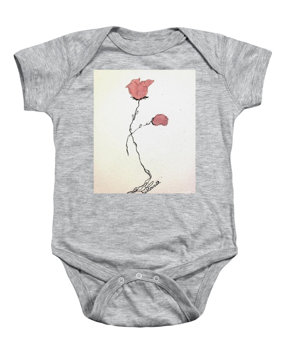Rose Bud Baby Onesie featuring the painting Rose by any Other Name by Margaret Welsh Willowsilk