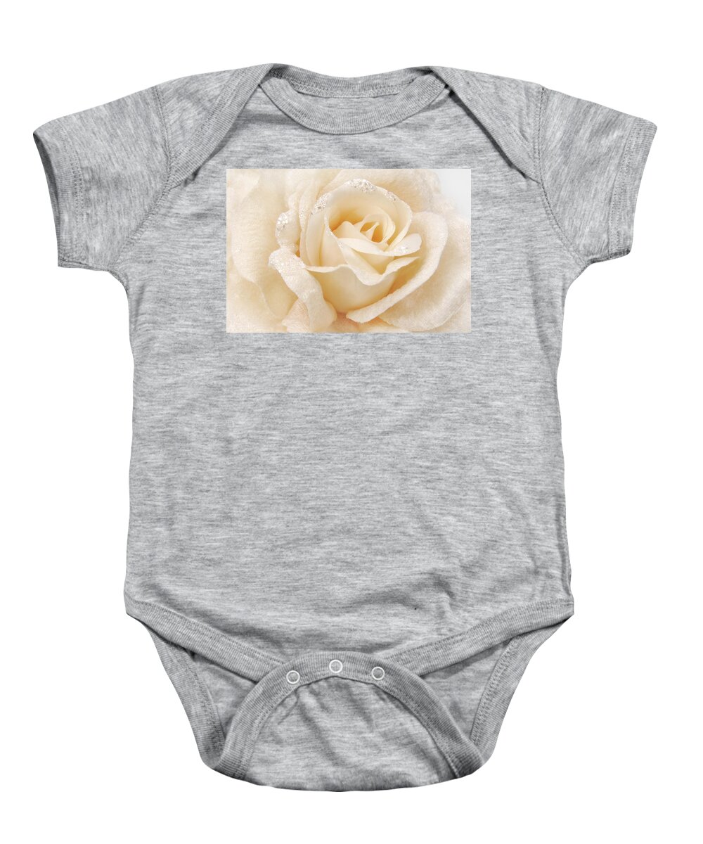 Rose Baby Onesie featuring the photograph Rose Fabric Beige Texture by Severija Kirilovaite