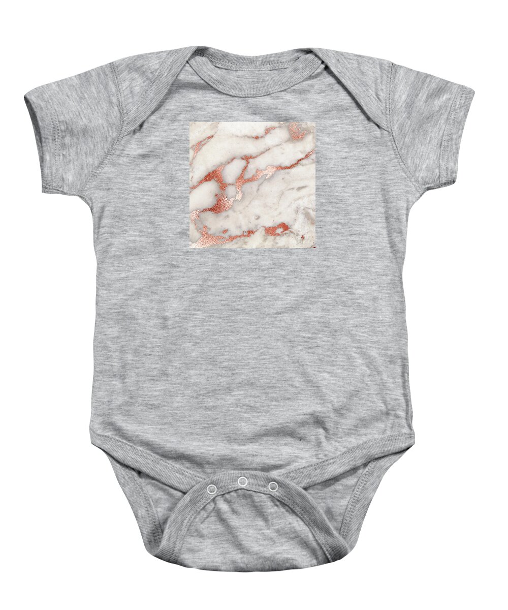Marble Baby Onesie featuring the painting Rose Gold Marble Blush Pink Copper Metallic Foil by Modern Art