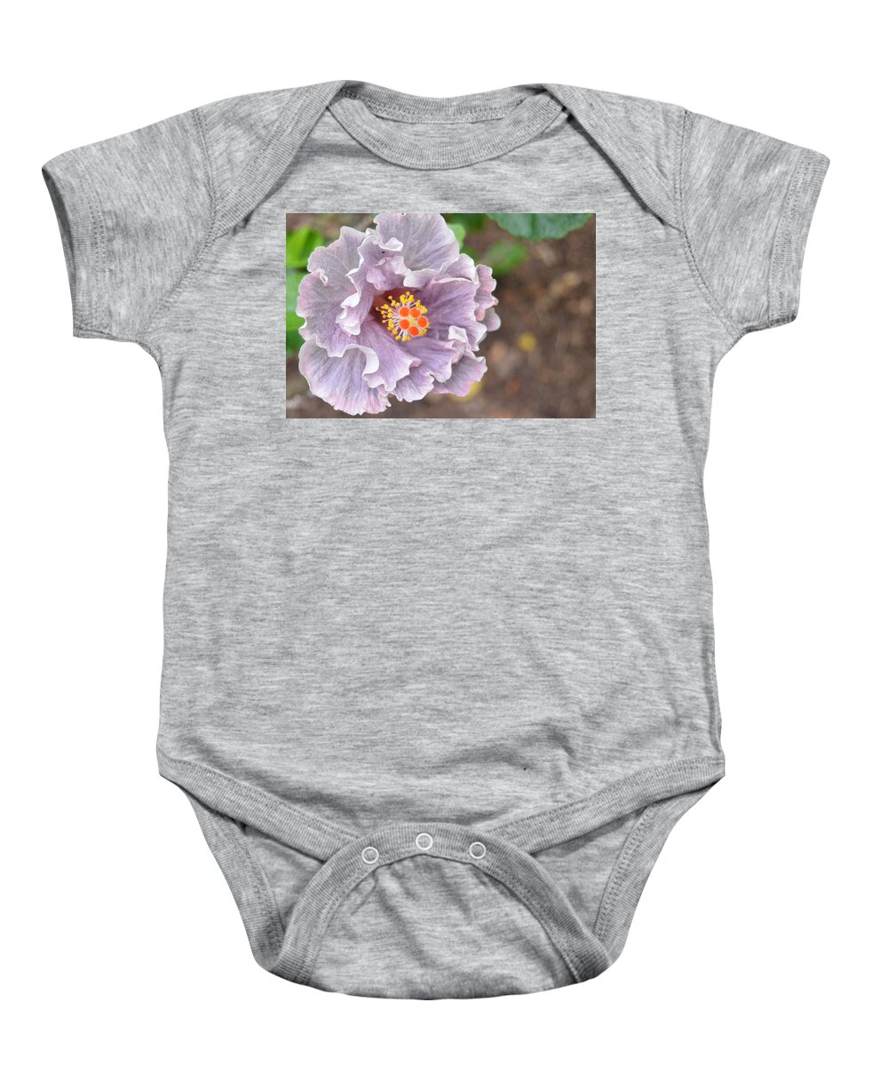 Flower Baby Onesie featuring the photograph Ruffled Purple Hibiscus by Amy Fose