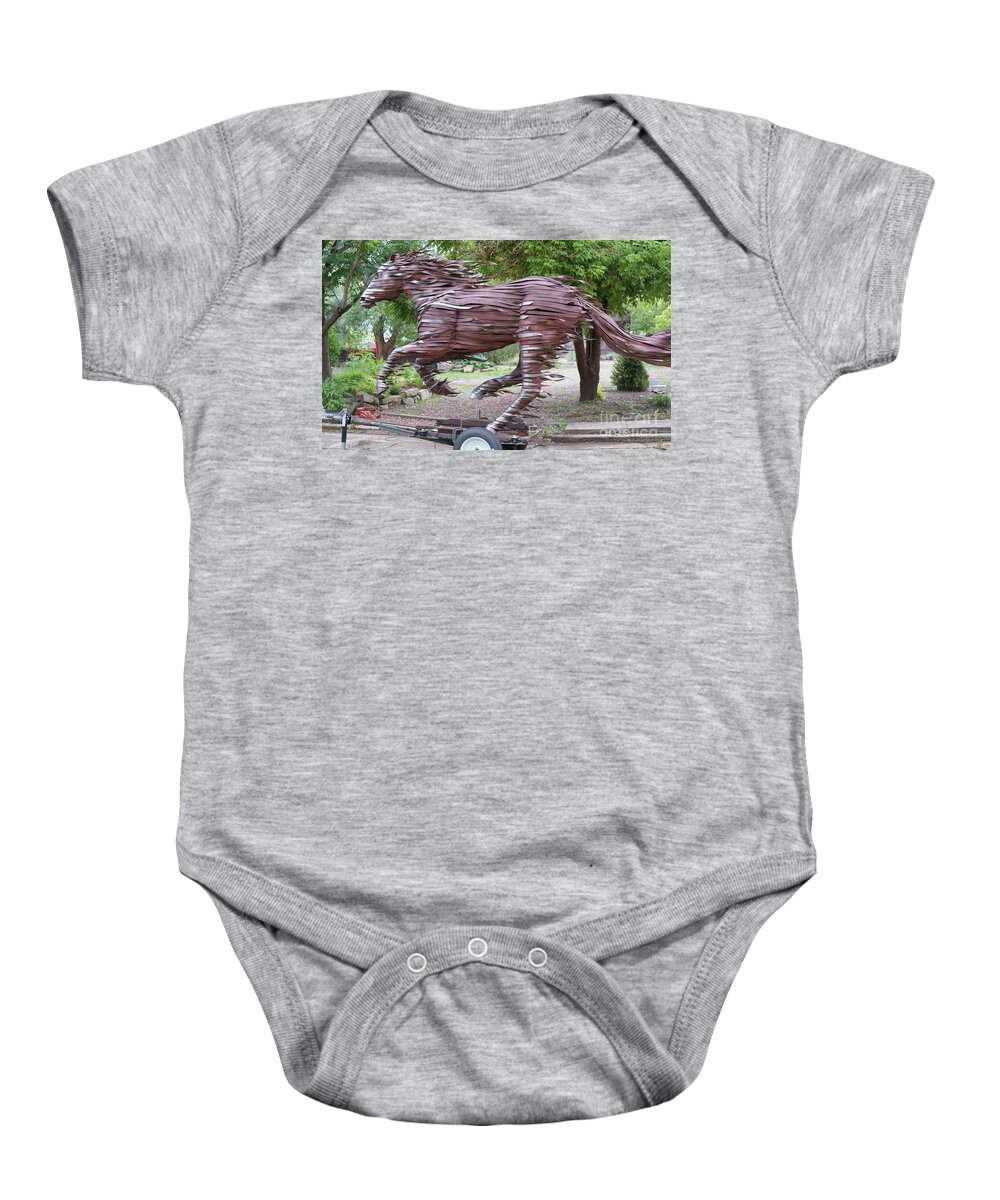 Horse Baby Onesie featuring the sculpture Running Horse by Hans Droog
