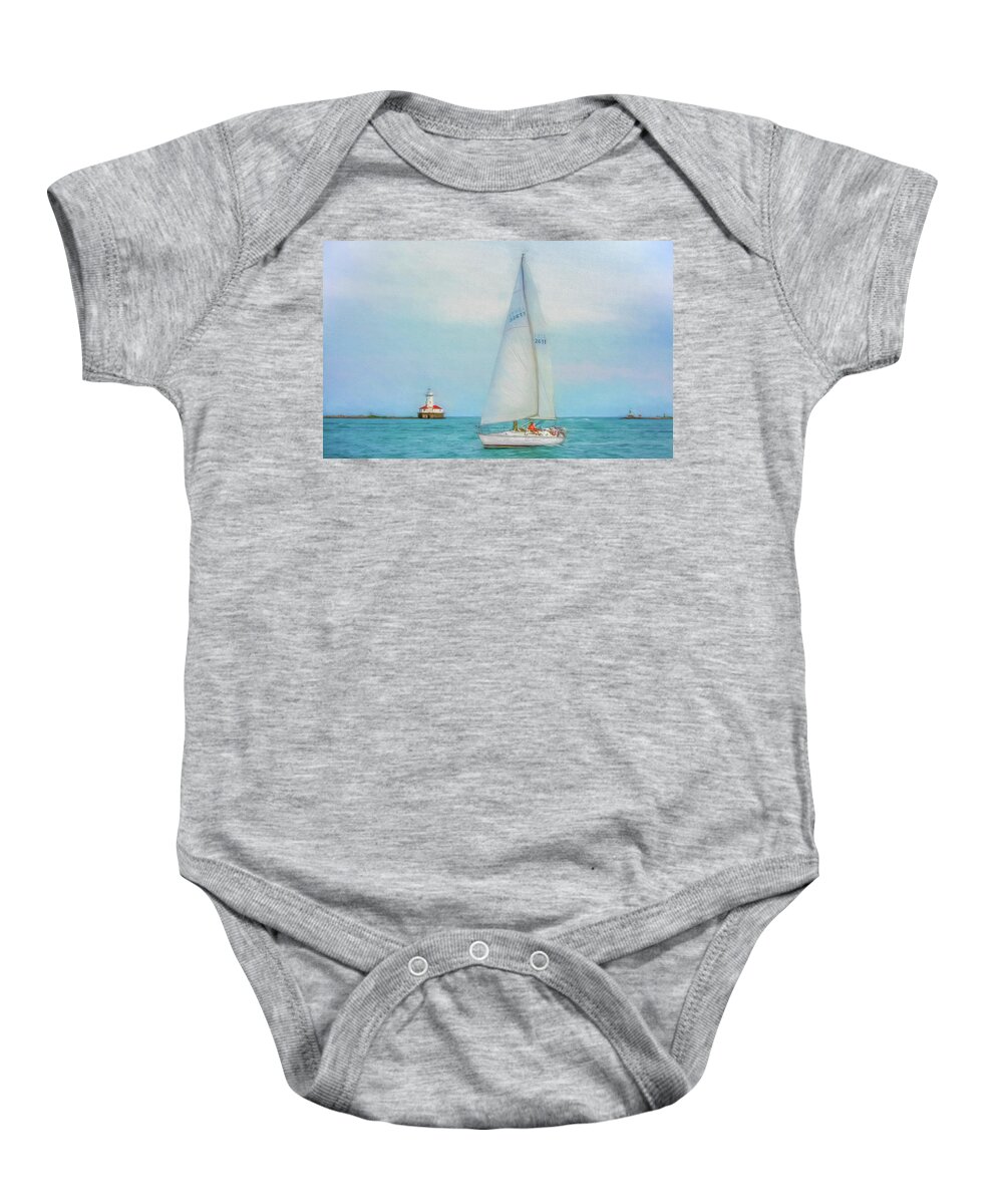 Sailing Baby Onesie featuring the photograph Sailing Through Aqua Blue by Kevin Lane