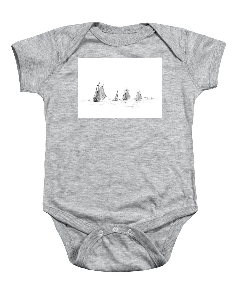 Sloops Baby Onesie featuring the drawing Sailing of the Vineyard by P Anthony Visco