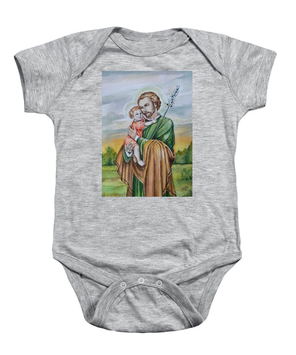 Saint Joseph Baby Onesie featuring the painting Saint Joseph and Child by Carolina Prieto Moreno