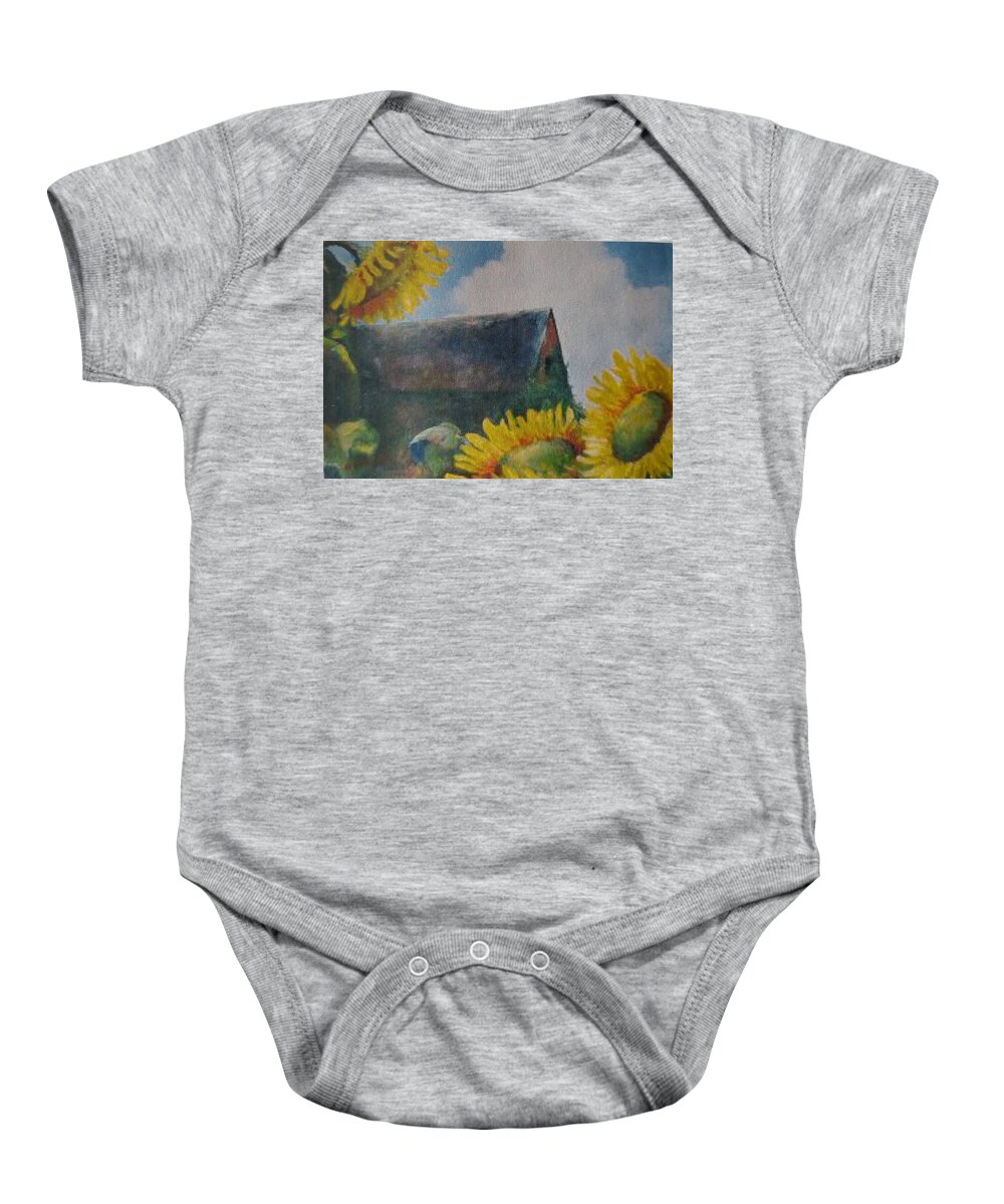 Sunflowers Baby Onesie featuring the painting Sand Mountain Sunflowers by ML McCormick