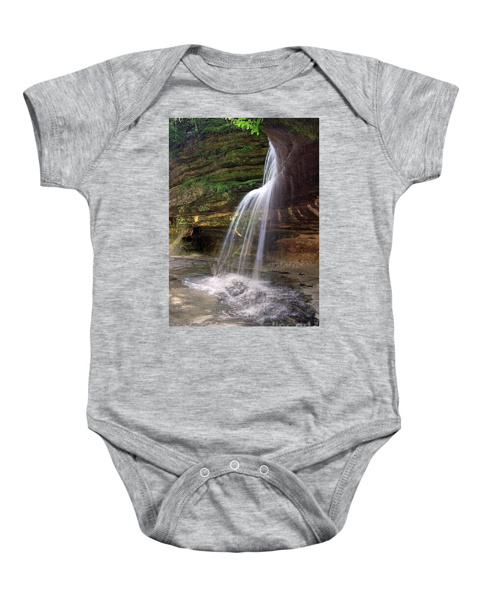 River Baby Onesie featuring the photograph Scenic View Under Side Waterfall La Salle Canyon Starved Rock IL by Pete Klinger