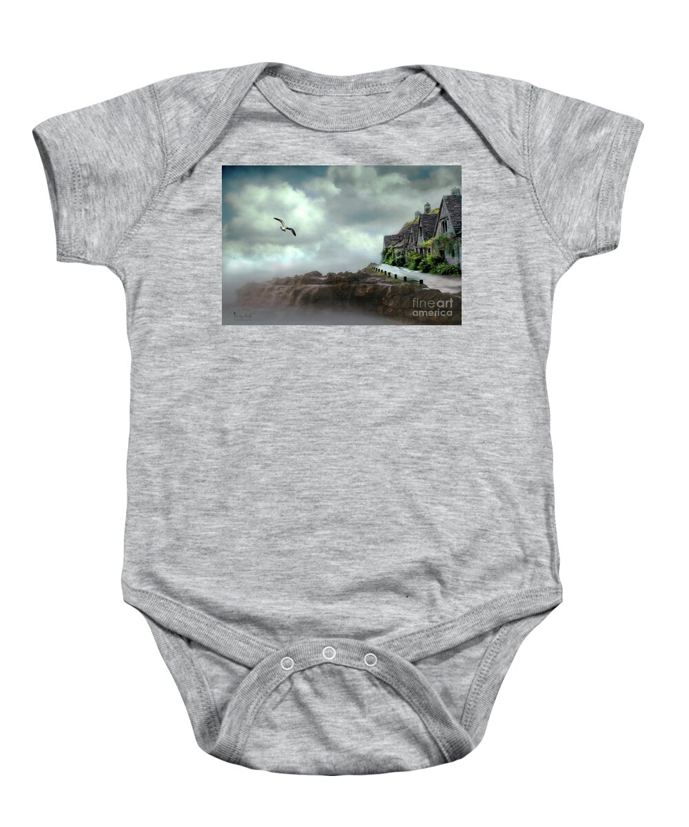 Seascape Baby Onesie featuring the mixed media Sea Side Serenity by Kathy Kelly