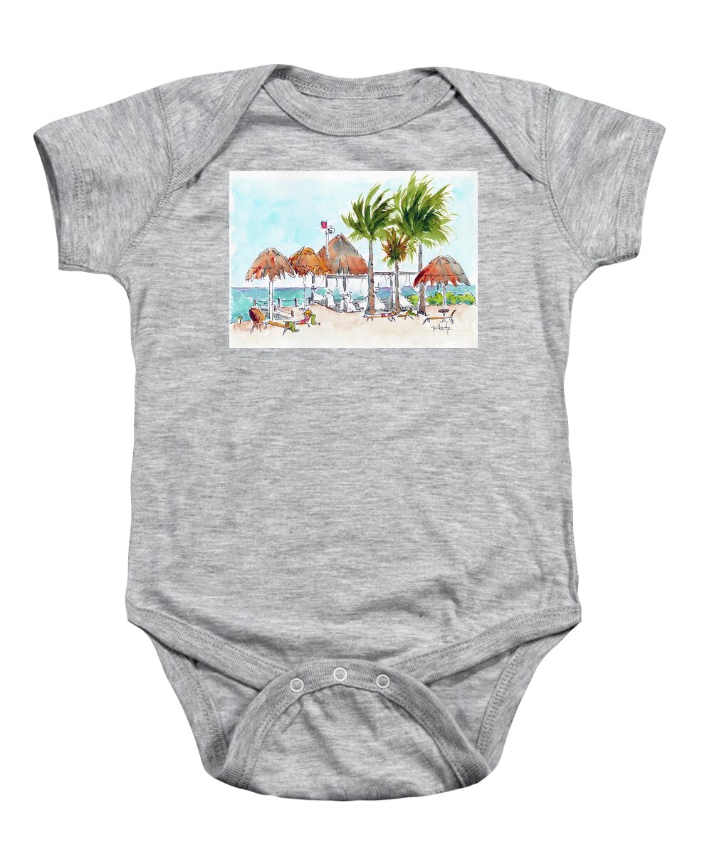 Impressionism Baby Onesie featuring the painting Seaside Palapas Puerto Aventuras by Pat Katz