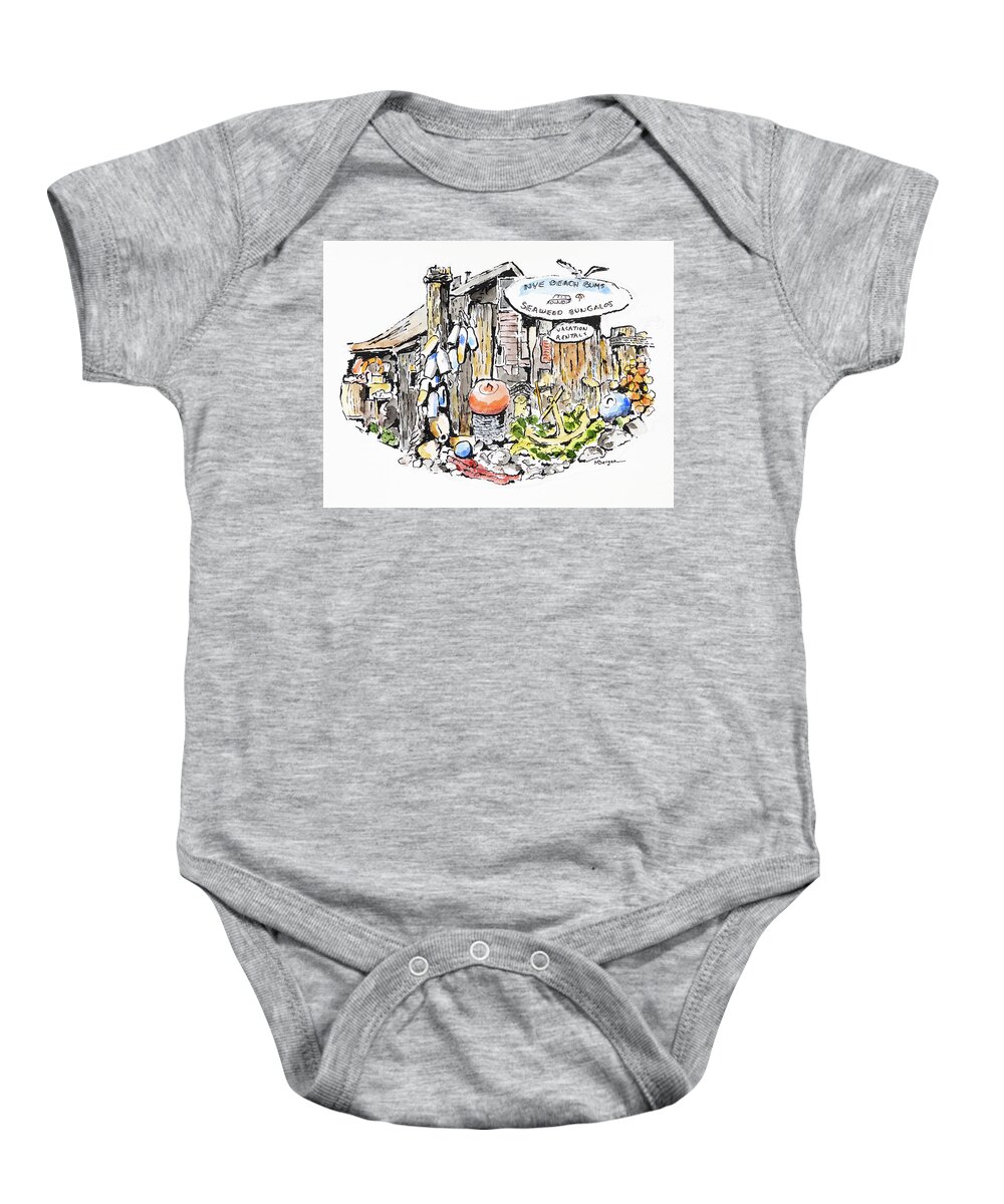 Nye Beach Baby Onesie featuring the drawing Seaweed Bungalows by Mike Bergen