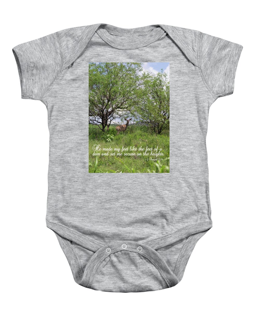 Mule Deer Baby Onesie featuring the photograph Secure on the Heights by Robert Harris