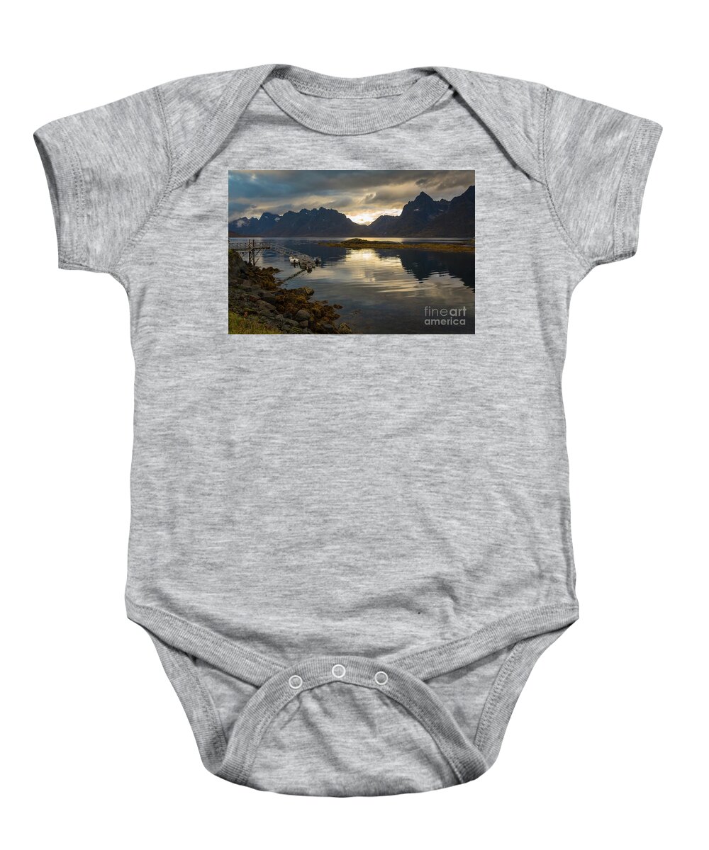 Pier Baby Onesie featuring the photograph Serenity At Sunset by Eva Lechner