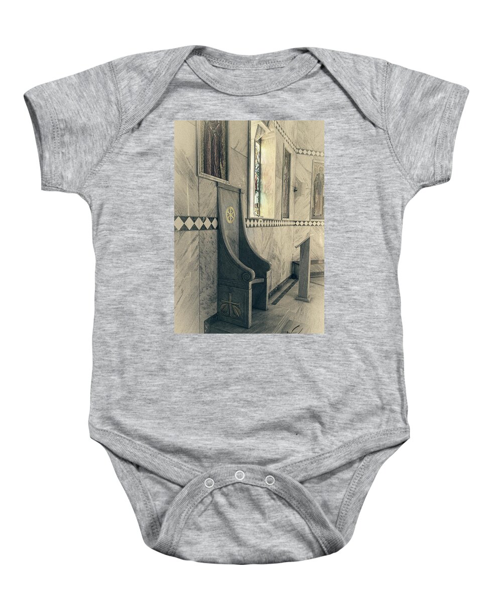 Chapel Baby Onesie featuring the photograph Serenity by M Kathleen Warren