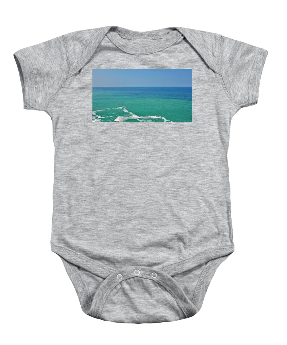 Shades Of Blue Baby Onesie featuring the photograph Shades of blue in the Bay of Biscay by Monika Salvan